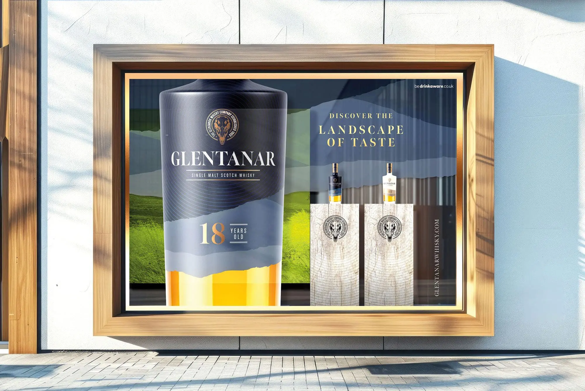 Glentanar Single Malt Scotch Whisky retail window display Glentanar Single Malt Scotch Whisky retail window display