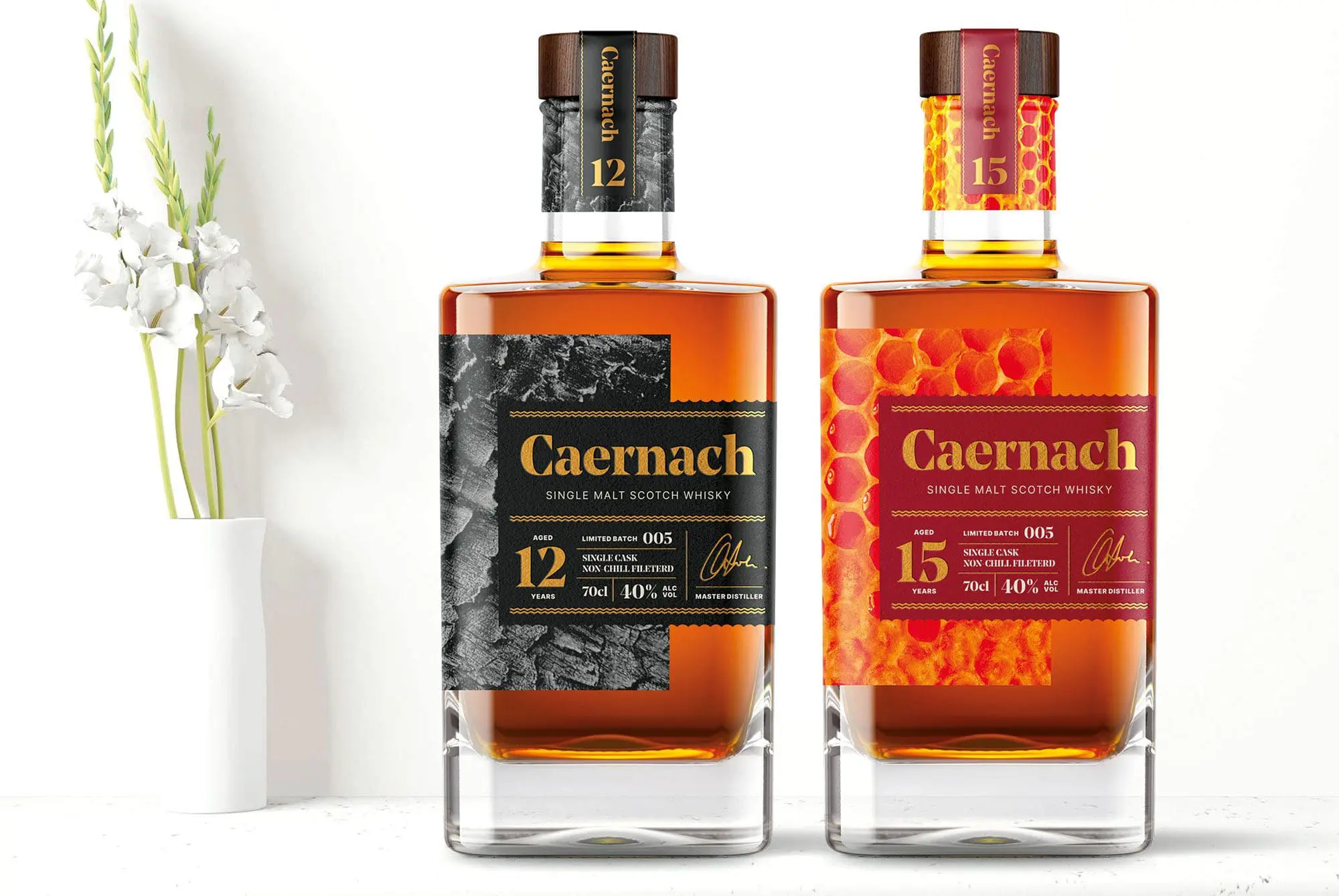 Caernach Single Malt Scotch Whisky bottle labels Caernach Single Malt Scotch Whisky bottle labels